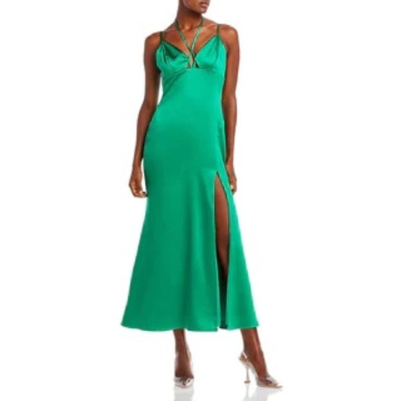 NWT AQUA SATIN HALTER SLIP DRESS - Picture 1 of 7